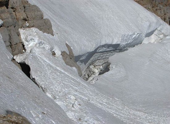 Odtrhová trhlina na Hällstatter Gletscher