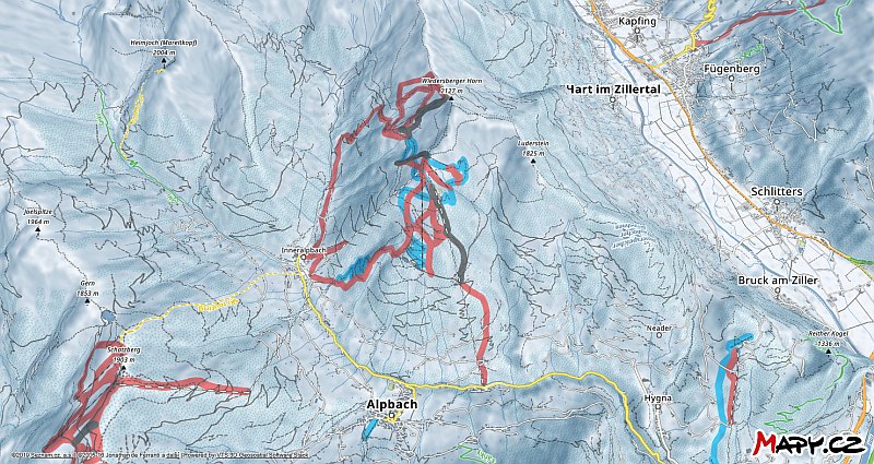 3D zimní mapa lyžařské oblasti Alpbach