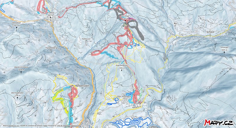 3D zimní mapa lyžařské oblasti St. Johann - Alpendorf