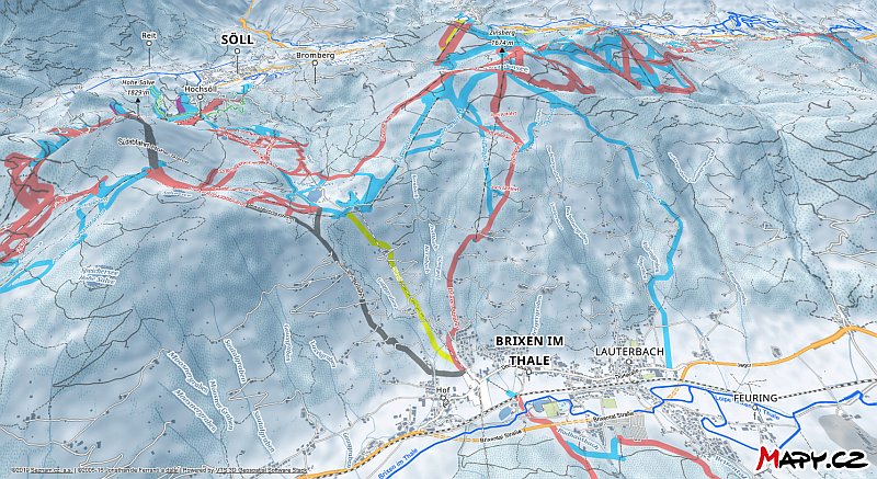 3D zimní mapa lyžařské oblasti Brixen im Thale