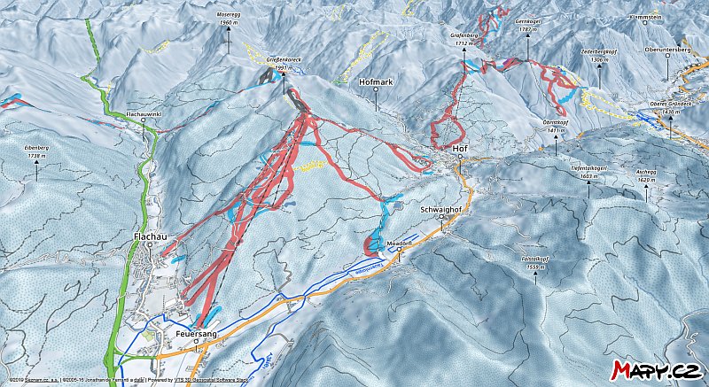 3D zimní mapa lyžařské oblasti Flachau