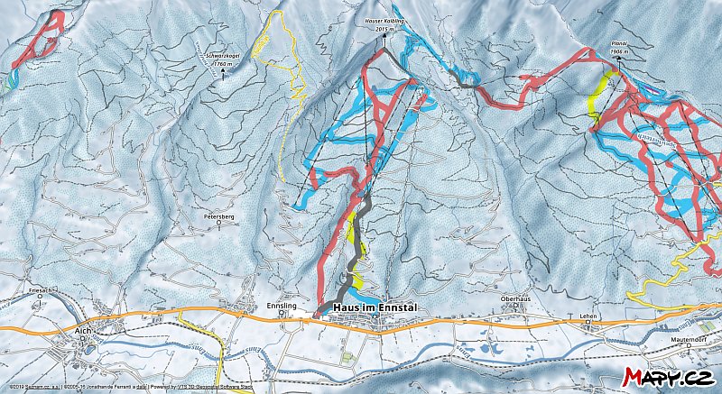 3D zimní mapa lyžařské oblasti Hauser Kaibling