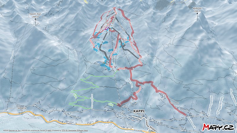 3D zimní mapa lyžařské oblasti Kappl