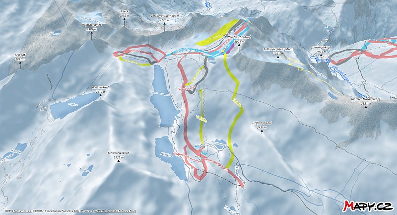 3D zimní mapa lyžařské oblasti Mölltaler Gletscher