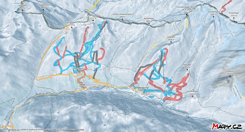 3D zimní mapa lyžařské oblasti Obergurgl - Hochgurgl