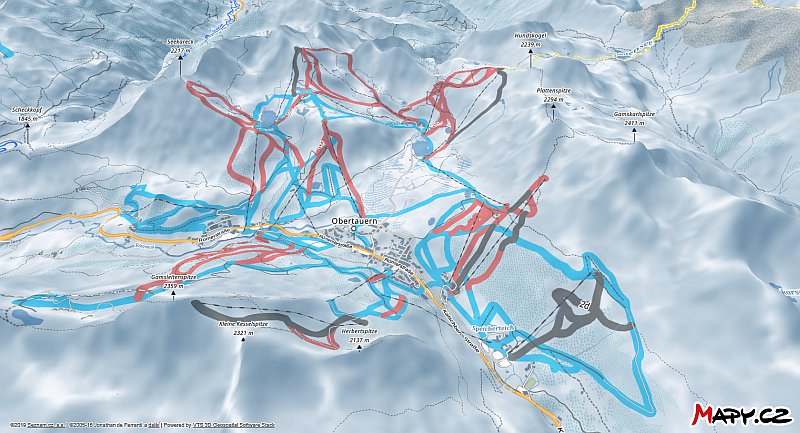 3D zimní mapa lyžařské oblasti Obertauern