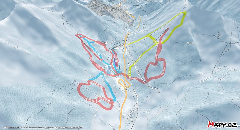 3D zimní mapa lyžařské oblasti Präbichl