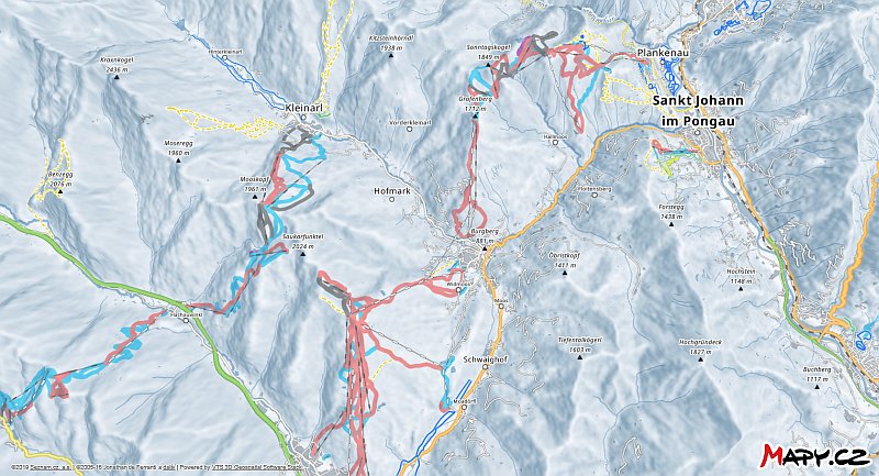 3D zimní mapa lyžařské oblasti Wagrain