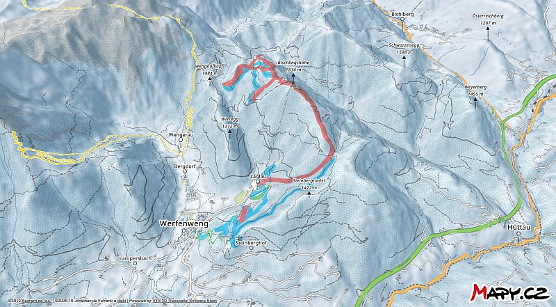 3D zimní mapa lyžařské oblasti Werfenweng